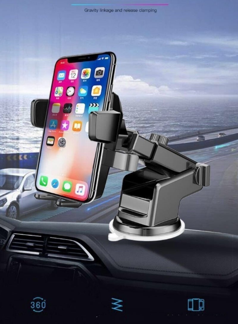 Universal Car Mount Dashboard & Windshield Suction Cup Phone Holder - Easy One Touch 4 Dash & Windshield Stand for iPhone, Samsung, Moto, Huawei, Nokia, LG Smartphones - Black - Image 2