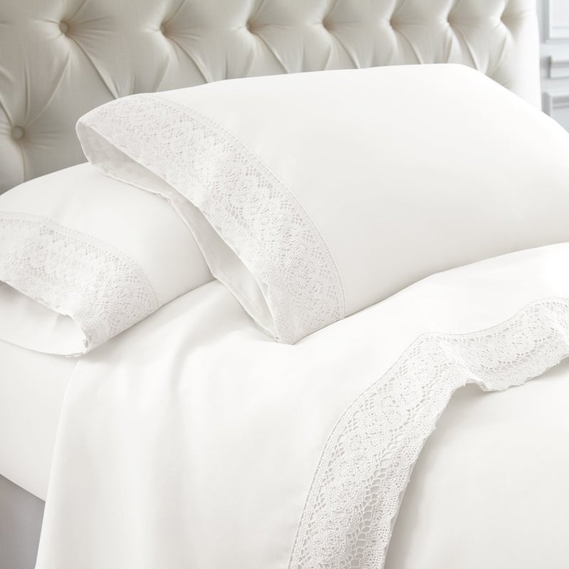 Modern Threads Modern Threads Soft Microfiber Crochet Lace Sheets  Luxurious Microfiber Bed Sheets  Includes Flat Sheet Fitted Sheet with Deep Pockets  Pillowcases White Twin 