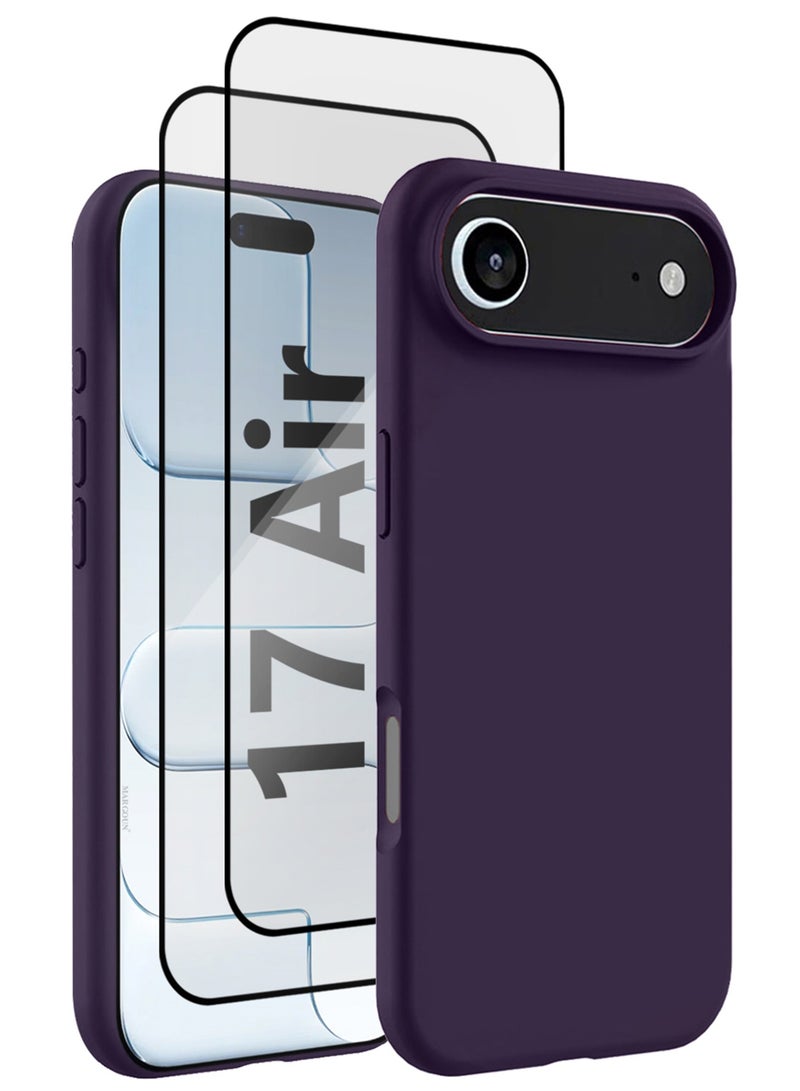 CATANES 3Packs Liquid Silicone Protective Phone Case for iPhone 17 Air , Soft Anti-Scratch Microfiber Lining Utra Slim Drop Protection Phone Cover with Two 3D Screen Protectors - Purple