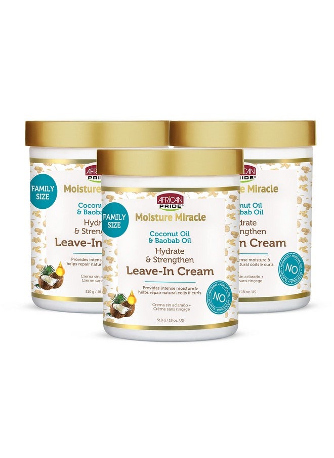 African Pride Moisture Miracle Coconut Oil & Baobab Oil Leavein Hair Cream (3 Pack) Provides Intense Moisture & Helps Repair Natural Coils & Curls, Hydrates & Strengthens, 18 Oz  - Image 1