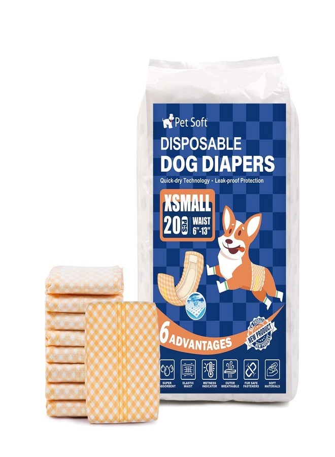 Pet Soft Male Dog Wraps - Disposable Dog Dipaers Male Wetness Indicator, Ultra Absorbent Puppy Diapers for Excitable Urination or Incontinence, 20pcs XSmall - Image 1