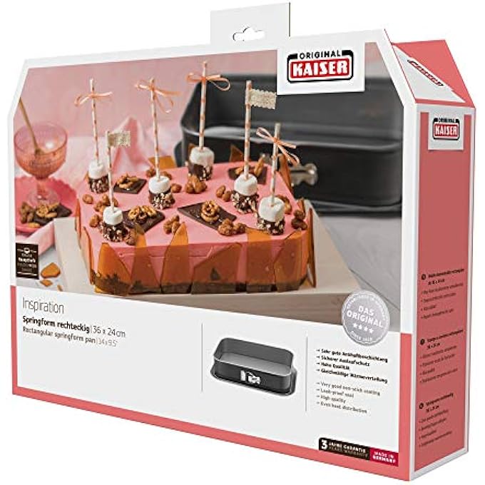 Kaiser Original Kaiser Inspiration Springform Cake Tin Rectangular 36 x 24 cm Rectangular with Flat Base Tiramisu Mould NonStick Coating LeakProof Cake Tin Square Black - Image 5