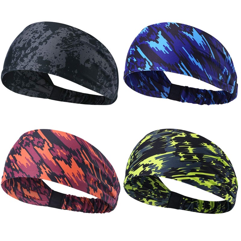 Obacle Headbands for Men Women Sweat Bands Headbands Non Slip Thin Lightweight Breatheable Head Band Outdoor Sports Workout Yoga Gym Running Jogging (Elastic Band, 4 Pack Black-Gray Blue Red Green) - Image 2