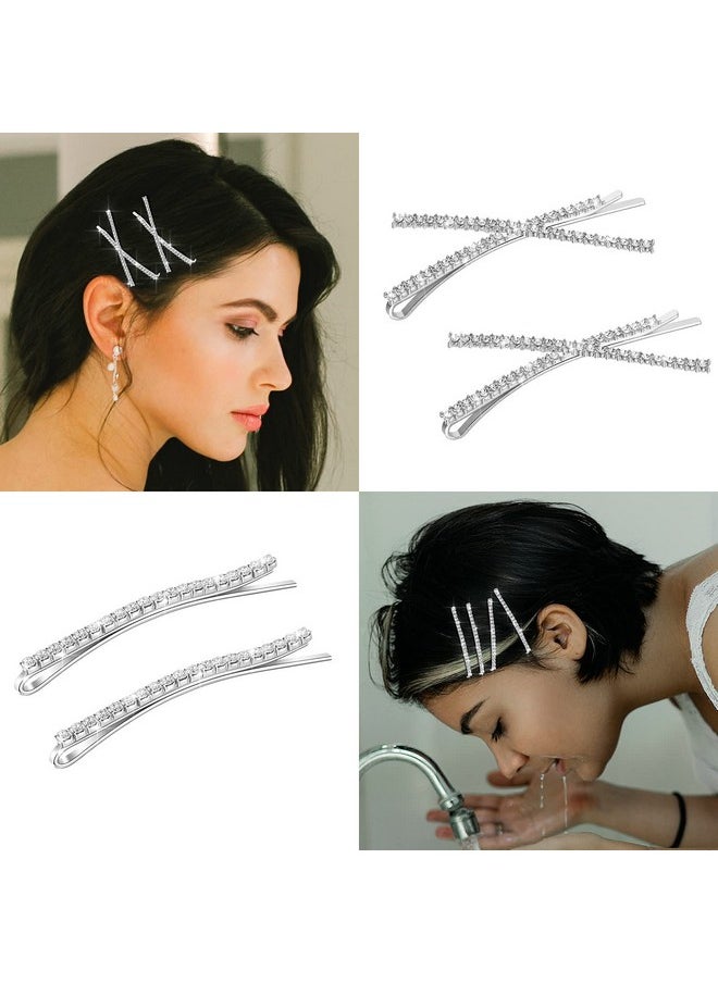 WILLBOND - 12 Pieces Rhinestone Bobby Pins Decorative Fancy Crystal Hair Clips Shiny Metal X Shaped Barrettes Bling Diamond Wedding Bridal Shower Hair Accessories for Women Ladies Girls (Silver) - Image 1