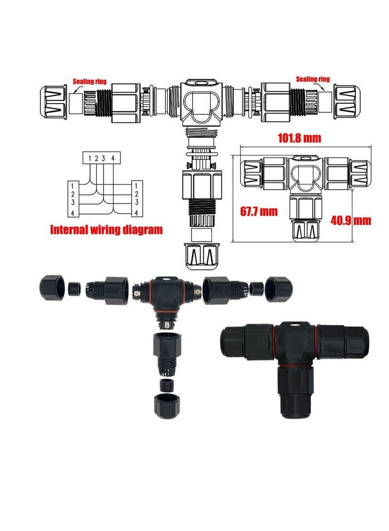 SYOSI 3 Way Junction Box IP68 Waterproof Electrical Junction Box for 5mm-10mm Cable Range (AC 500V, 25A) Black 2 Pack - Image 3
