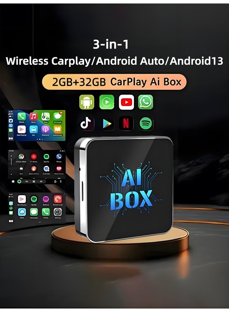 Wireless CarPlay Adapter & Android Auto Adapter 3-in-1, Mini AI Box TV Box, Plug & Play Wireless CarPlay Dongle, Convert Wired CarPlay to Wireless, No Delay Stable Connection, Bluetooth WiFi, for iOS & Android Phones,USB-A/Type-C Compatible - Image 1