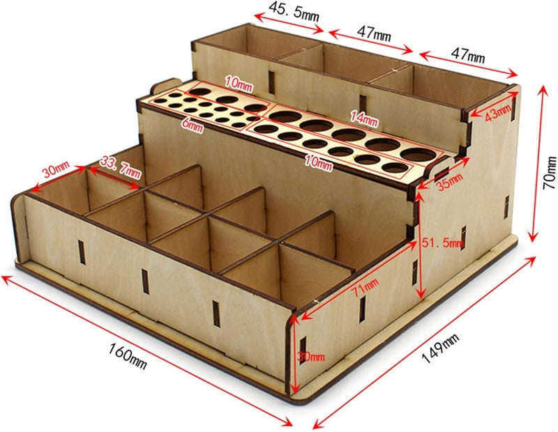 كلاراكو حامل فرش طلاء خشبي، خزانة تخزين طلاء هوايات، رف طلاء معياري لأدوات النمذجة، أدوات فنية، مجموعة طلاء مصغرة - D - Image 2