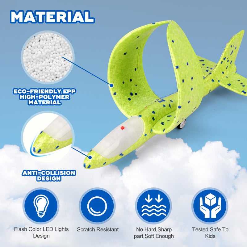 Aiencsai 3 Pack Airplane Launcher Toy for Kids, 12.6" LED Foam Glider Plane, 2 Flight Mode Catapult Plane Boy Toys with Stickers, Outdoor Flying Toys Birthday Gifts for 4 5 6 7 8 9 10 12 Year Old Boys Girls - Image 4