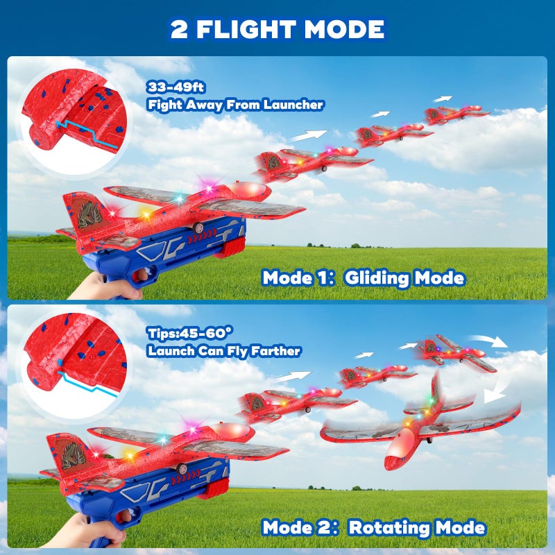 Aiencsai 3 Pack Airplane Launcher Toy for Kids, 12.6" LED Foam Glider Plane, 2 Flight Mode Catapult Plane Boy Toys with Stickers, Outdoor Flying Toys Birthday Gifts for 4 5 6 7 8 9 10 12 Year Old Boys Girls - Image 2