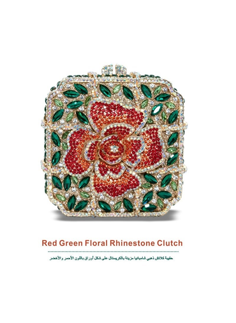 Women Rhinestone Envelope Clutch Evening Handbag With Detachable Chain
