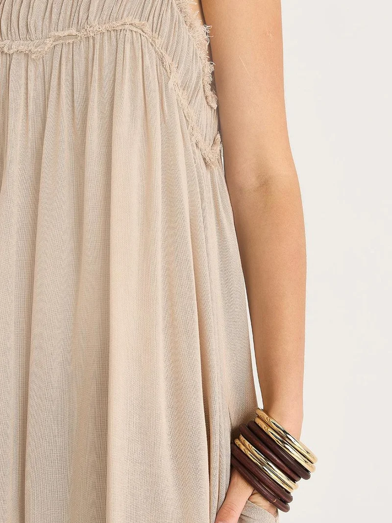 Bianco Lucci LUCCI Embroidered Square Collar Maxi Dress