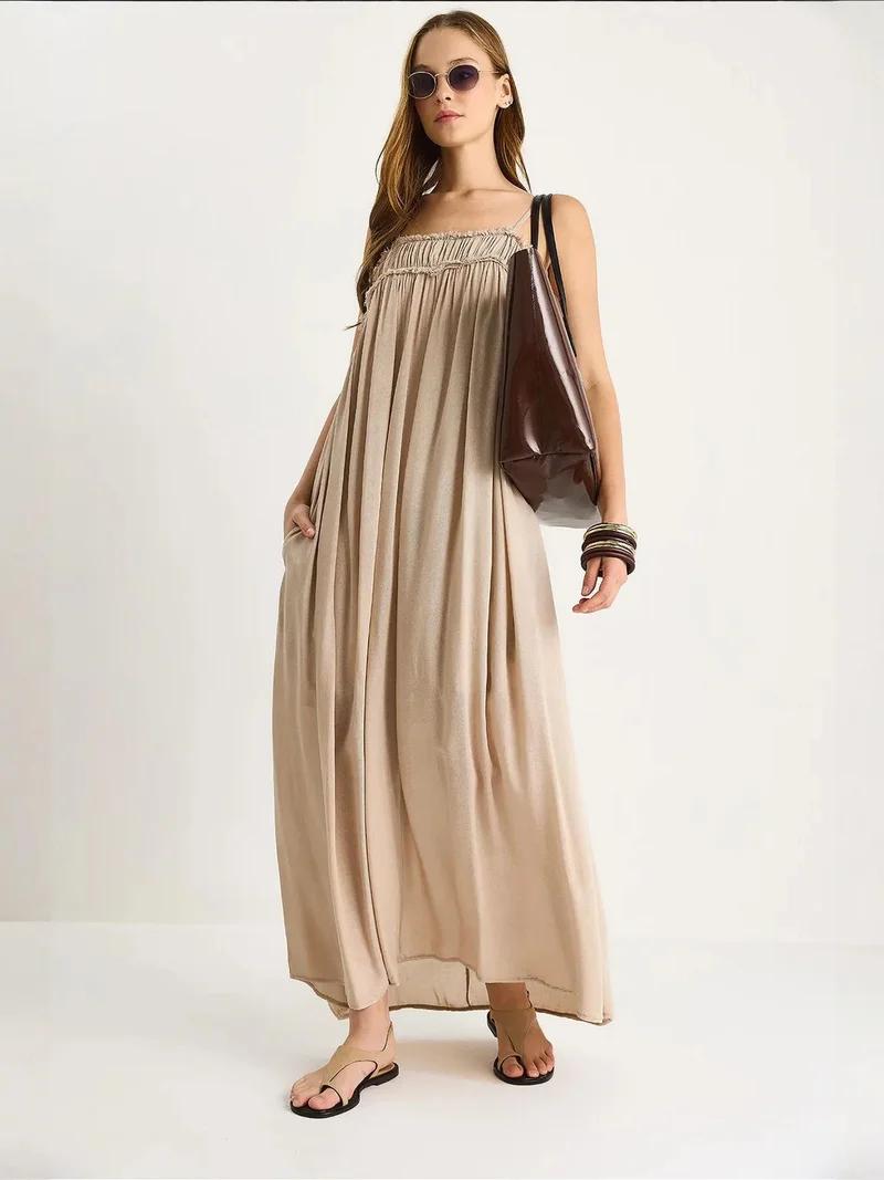 Bianco Lucci LUCCI Embroidered Square Collar Maxi Dress