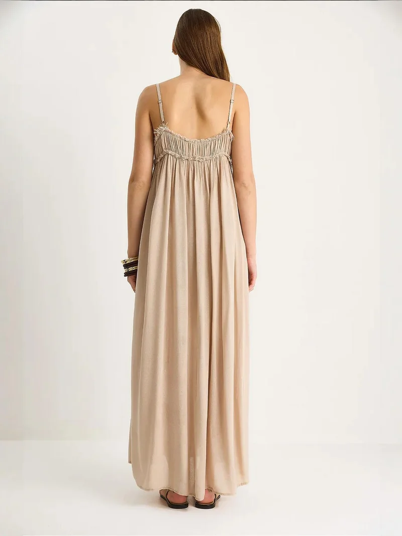 Bianco Lucci LUCCI Embroidered Square Collar Maxi Dress