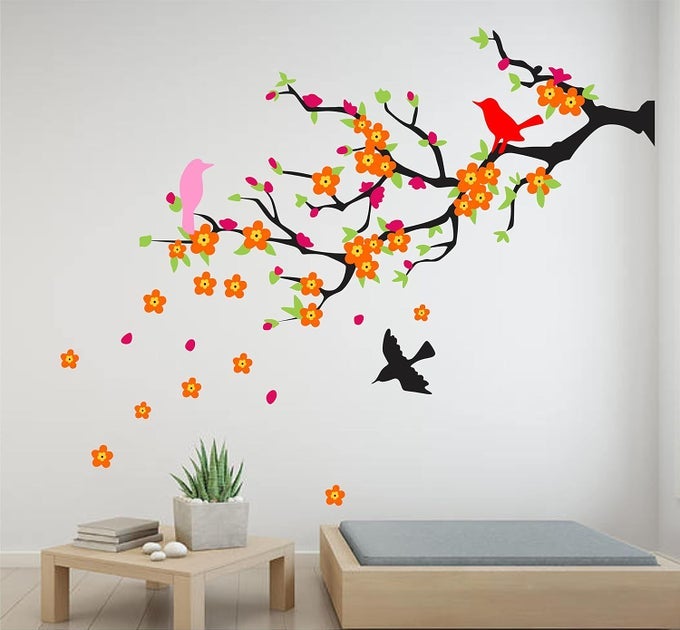 BEAUTIFUL TREE COLORFUL BIRDS FLOWER DESIGN PVC VINYL MULTICOLOR DECORATIVE WALL STICKER FOR WALL DECORATION WD160