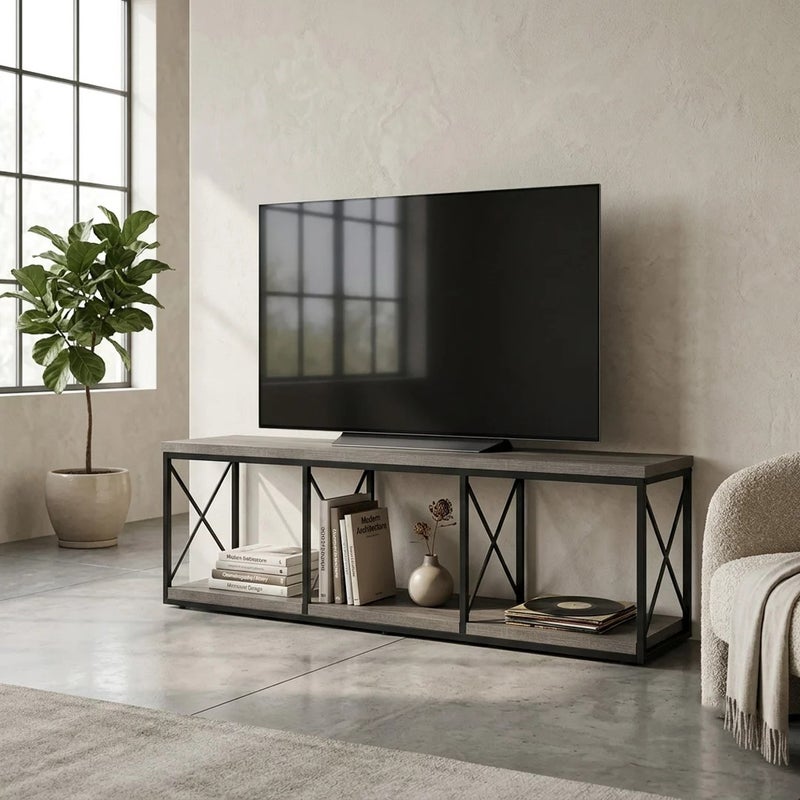 AL Hadaya Mall Modern Wooden Plasma Table - Grey and Black - 200x48x48 cm - Image 1