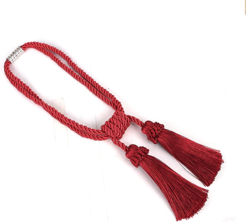 fenghuangwu Magnetic Curtain Tiebacks Tassel Curtain Tieback Modern Handmade Tie Backs,Decorative Tassel Holdback for Draperies,Window Decor (red, 4 Pack) - Image 5