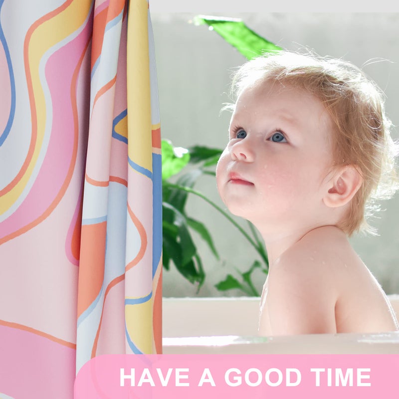 AmazerBath Shower Curtain, Abstract Pink Cloth Shower Curtain Sets with 12 Shower Curtain Hooks, Rustic Colorful Fabric Shower Curtain, Cute Washable Farmhouse Bathroom Shower Curtain, 72x72 Inches - Image 3