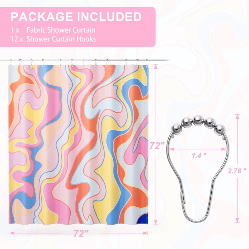 AmazerBath Shower Curtain, Abstract Pink Cloth Shower Curtain Sets with 12 Shower Curtain Hooks, Rustic Colorful Fabric Shower Curtain, Cute Washable Farmhouse Bathroom Shower Curtain, 72x72 Inches - Image 2