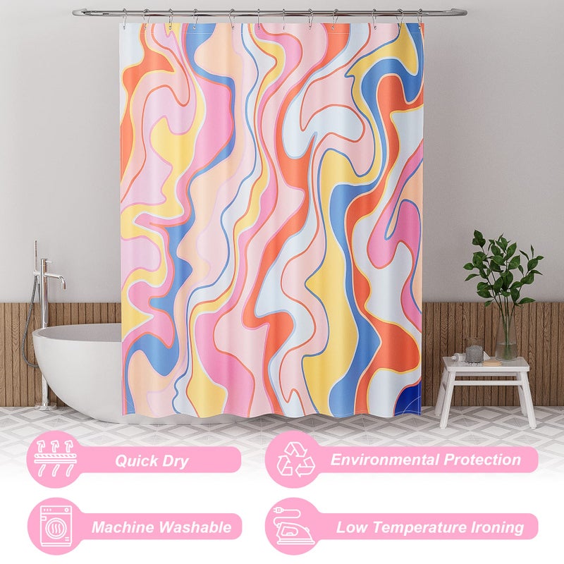 AmazerBath Shower Curtain, Abstract Pink Cloth Shower Curtain Sets with 12 Shower Curtain Hooks, Rustic Colorful Fabric Shower Curtain, Cute Washable Farmhouse Bathroom Shower Curtain, 72x72 Inches - Image 4
