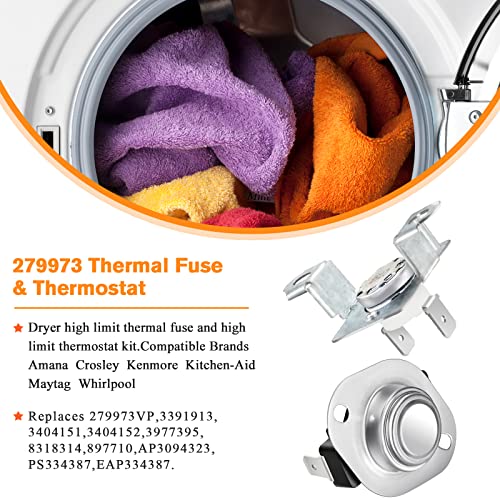 Blutoget 279973 & 3392519 & 8577274 Dryer Thermal Cut-Off Fuse Kit with Thermistor Control and Thermal Fuse by Blutoget -Compatible for Whirlpool, Ken-more, Sam-sung, May-tag electric Dryers. - Image 3