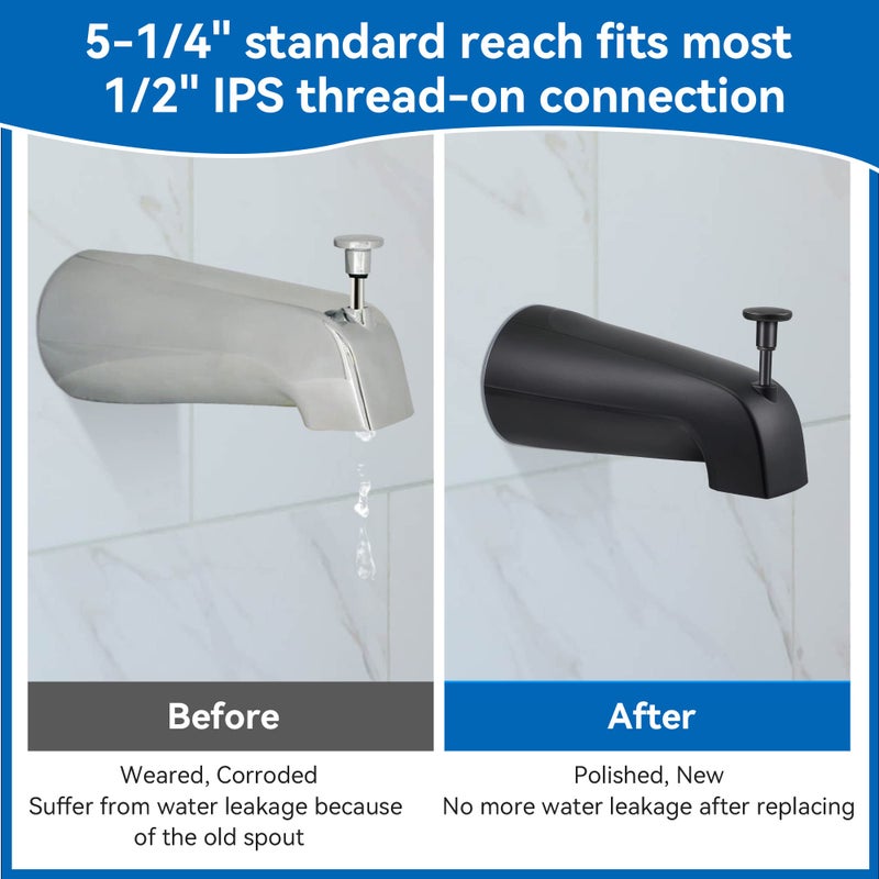 Dreyoo 5 1/4 Inch Bathroom Tub Spout Compatible with Westbrass E531D-1F-62, Fits Wall Front Mount Tub Spout with Shower Diverter 1/2'' IPS Inside Thread Bathtub Faucet(Matte Black) - Image 5