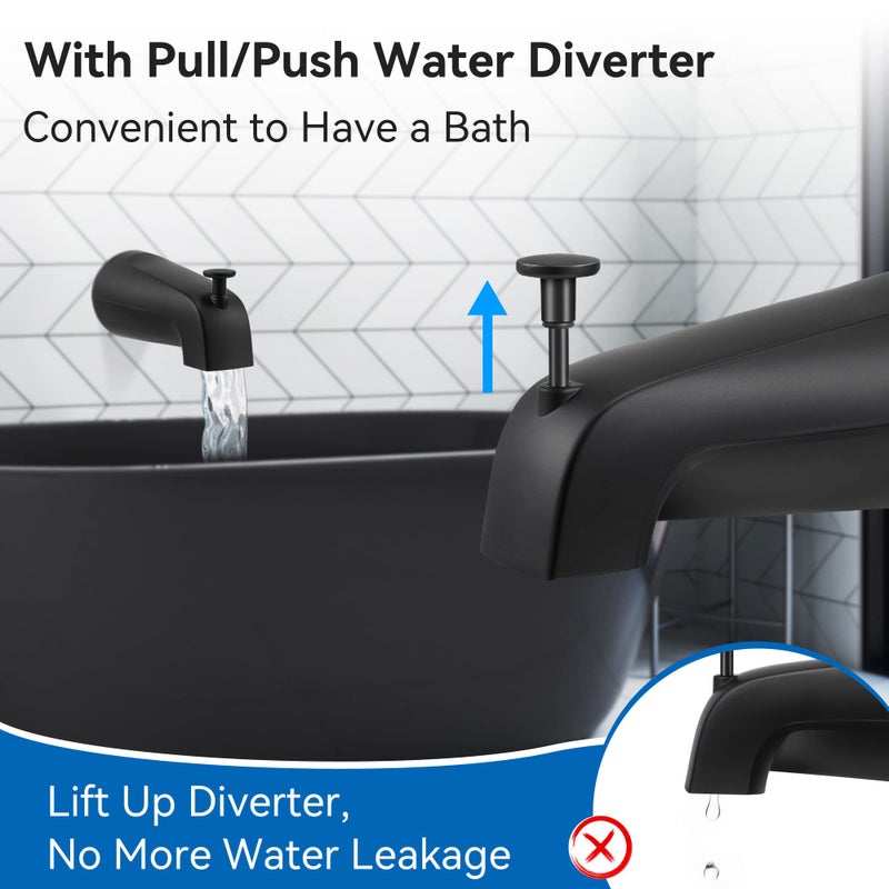 Dreyoo 5 1/4 Inch Bathroom Tub Spout Compatible with Westbrass E531D-1F-62, Fits Wall Front Mount Tub Spout with Shower Diverter 1/2'' IPS Inside Thread Bathtub Faucet(Matte Black) - Image 4