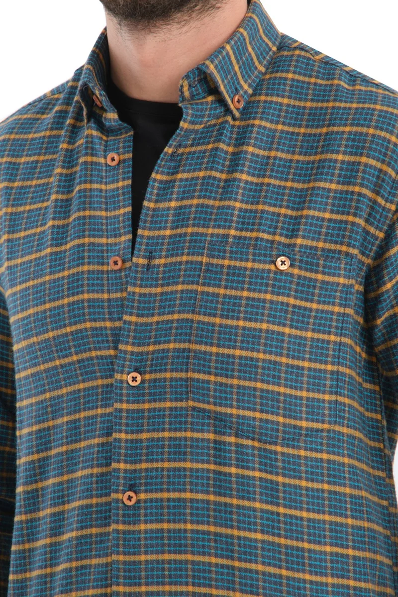 فاريتا Men's Navy Blue Checkered Winter Woolen Pocket Wide Cut Shirt