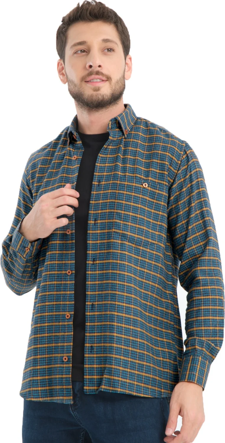 فاريتا Men's Navy Blue Checkered Winter Woolen Pocket Wide Cut Shirt
