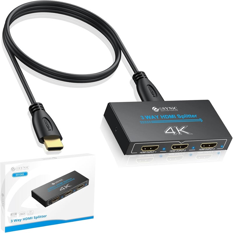 eSynic Portable HDMI Splitter 1 in 3 Out [Only Mirror Mode-No Extend Mode] 4K@30HZ HDMI Audio Converter Metal Case 3 Way HDCP 1.4 Hdcp Bypass Splitter 3 Port for Fire Stick PS4 Blu-ray Player - Image 1