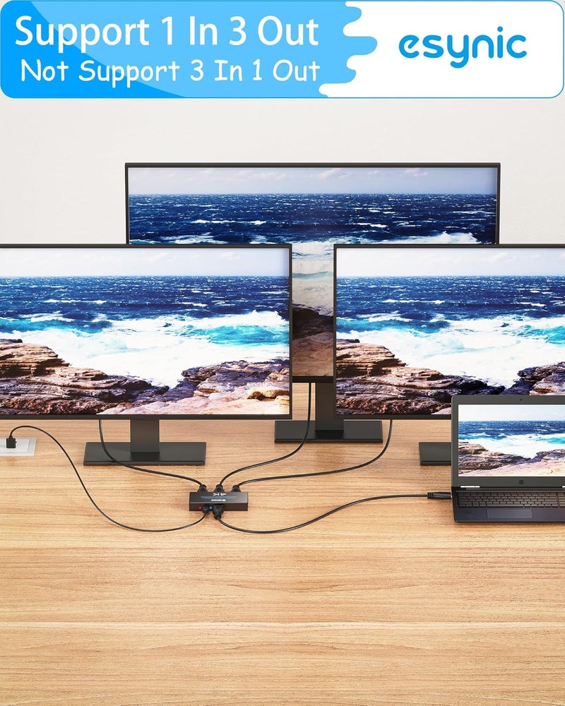 eSynic Portable HDMI Splitter 1 in 3 Out [Only Mirror Mode-No Extend Mode] 4K@30HZ HDMI Audio Converter Metal Case 3 Way HDCP 1.4 Hdcp Bypass Splitter 3 Port for Fire Stick PS4 Blu-ray Player - Image 5