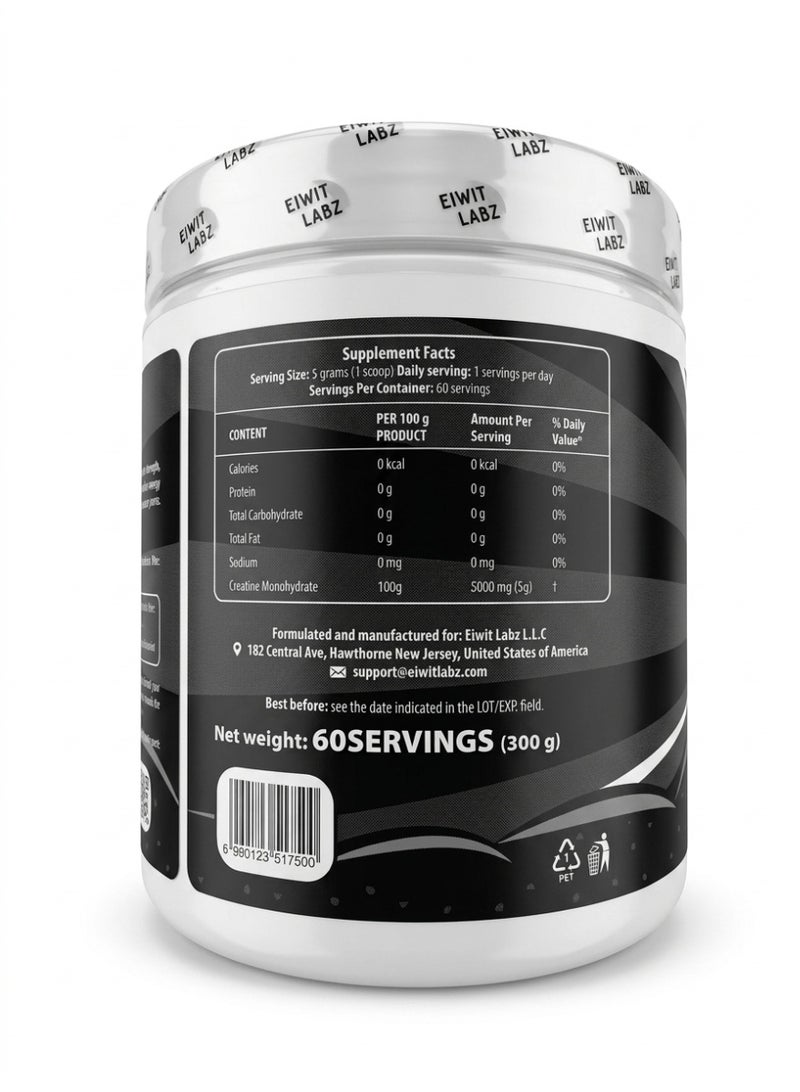 Eiwit Labz Creatine Monohydrate Unflavored 300g – Pure Micronized Creatine for Strength & Muscle Performance | 60 Servings - Image 2