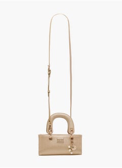 Flora Bella By Shoexpress Textured Crossbody Bag with Detachable Strap and Charm Detail  - Image 2