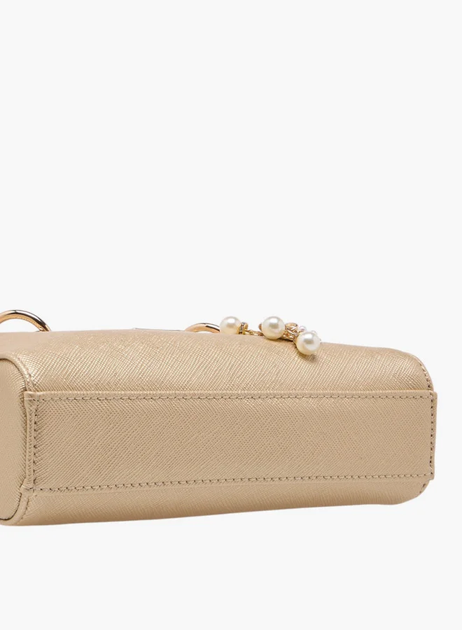 فلورا بيلا من شو إكسبرس Textured Crossbody Bag with Detachable Strap and Charm Detail