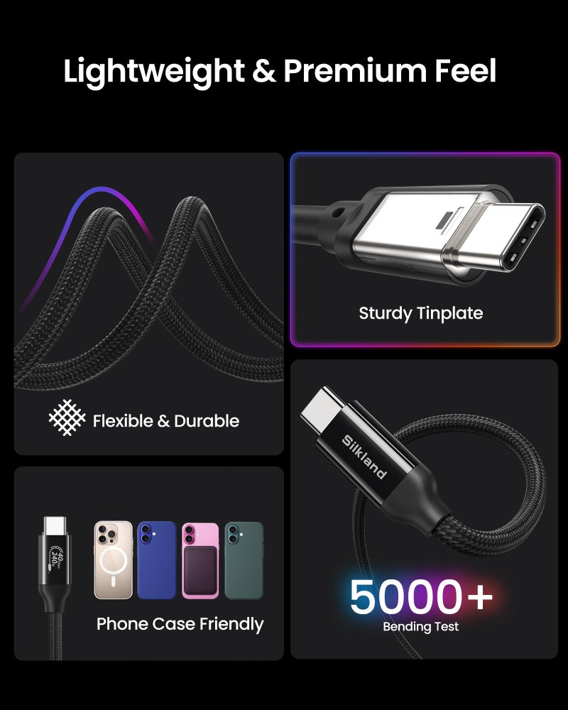 Silkland 240W USB C to USB C Cable 1FT, [USB-IF Certified] USB C Fast Charging Cable, 40Gbps Data Transfer/8K Display USB 4 Cable for Thunderbolt 4, Compatible for iPhone 17/16, MacBook, Mac mini, SSD - Image 4