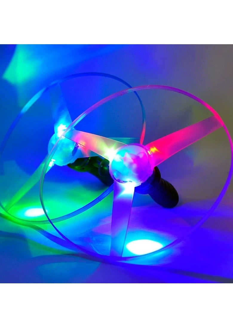 LED Light-Up Pull String Flying Disc – Large Spinning Flashing Frisbee with 25 cm Diameter & Launcher | Outdoor Glow-in-the-Dark Disc with Multi-Color Rotating LED Lights | Random Colors | Fun Nighttime Play - Image 1