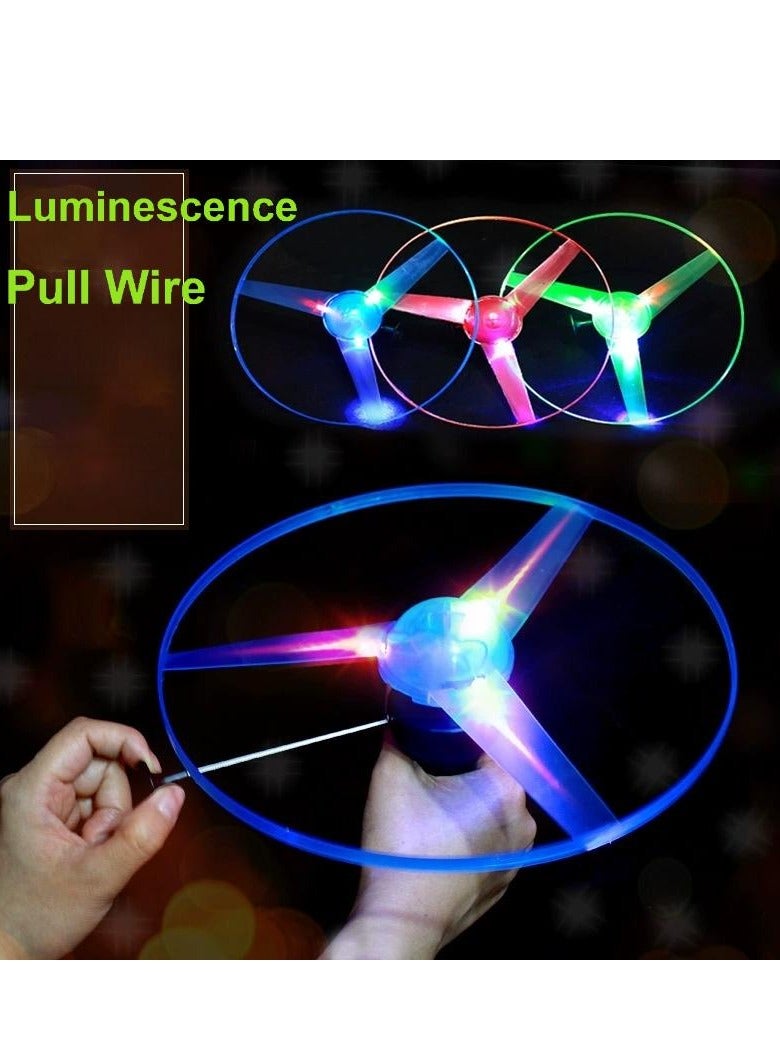 LED Light-Up Pull String Flying Disc – Large Spinning Flashing Frisbee with 25 cm Diameter & Launcher | Outdoor Glow-in-the-Dark Disc with Multi-Color Rotating LED Lights | Random Colors | Fun Nighttime Play - Image 2