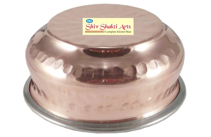 SHIV SHAKTI ARTS طقم عشاء تقليدي من الفولاذ المقاوم للصدأ والنحاس من شيف شاكتي آرتس مكون من 6 قطع: 1 طبق ثالي، 2 وعاء هاندي، 1 كوب، 1 شوكة، 1 ملعقة - Image 3