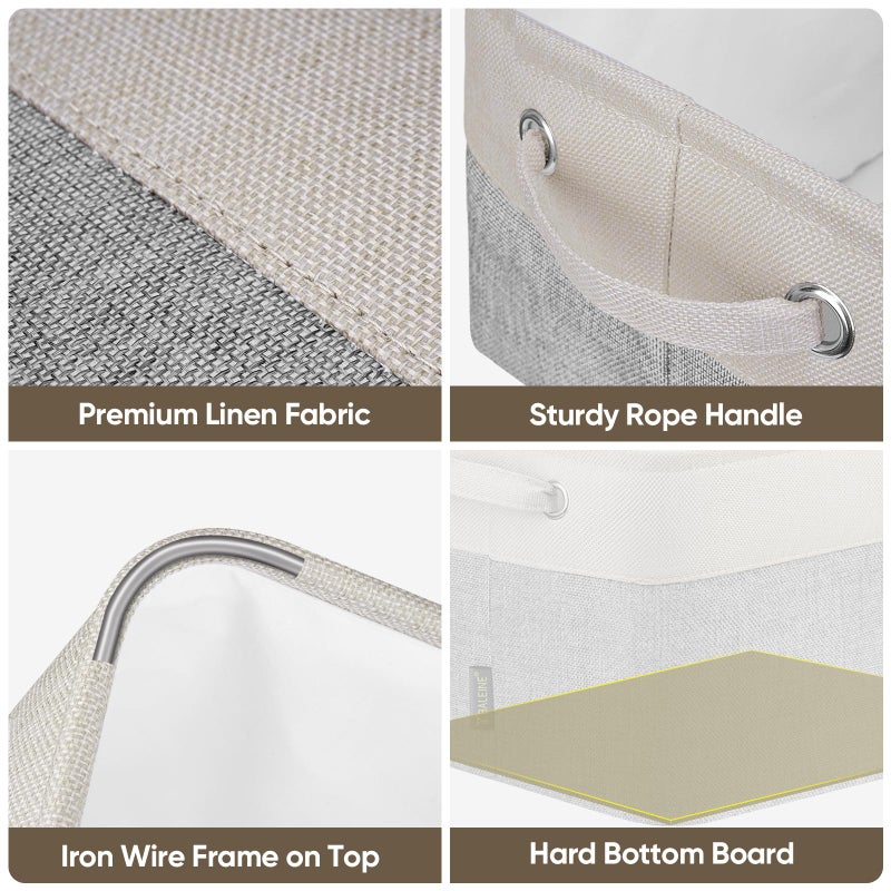 BALEINE 4 Pack Fabric Storage Bins for Shelves, Linen Storage Baskets for Organizing, Decorative Closet Bins for Clothes, Home (Grey, 15"x11"x9.5") - Image 2