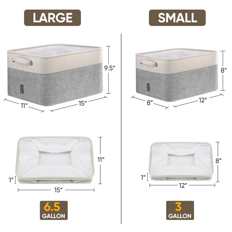 BALEINE 4 Pack Fabric Storage Bins for Shelves, Linen Storage Baskets for Organizing, Decorative Closet Bins for Clothes, Home (Grey, 15"x11"x9.5") - Image 5