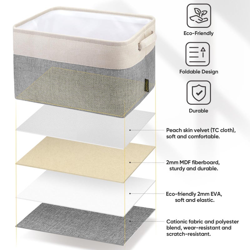 BALEINE 4 Pack Fabric Storage Bins for Shelves, Linen Storage Baskets for Organizing, Decorative Closet Bins for Clothes, Home (Grey, 15"x11"x9.5") - Image 3