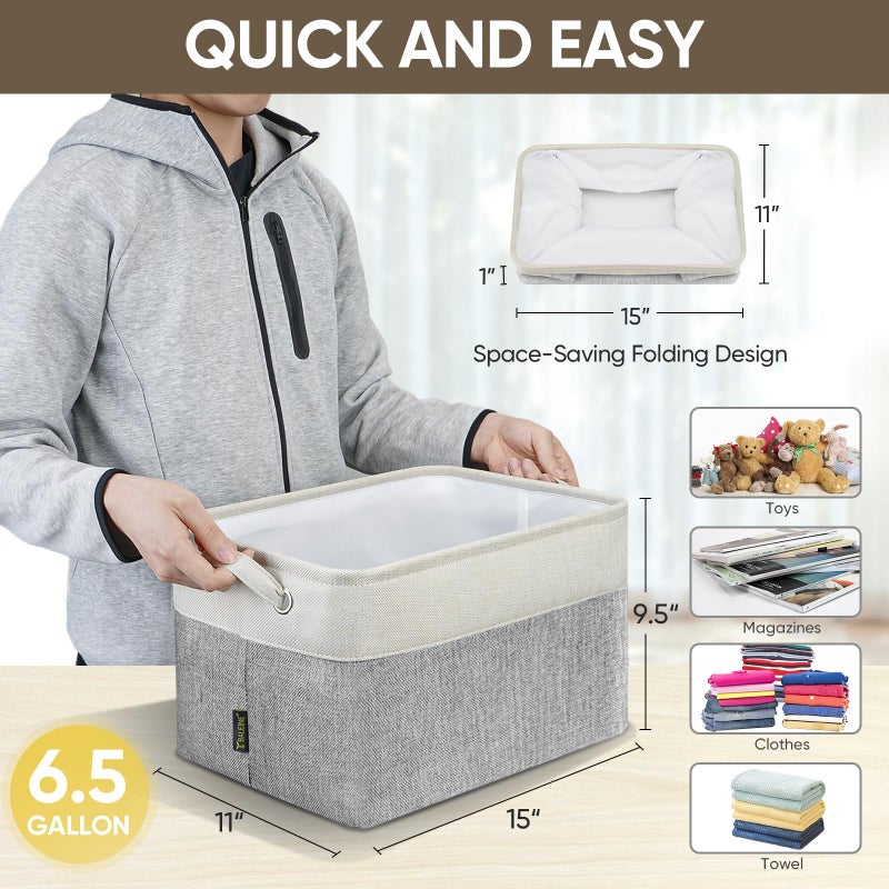 BALEINE 4 Pack Fabric Storage Bins for Shelves, Linen Storage Baskets for Organizing, Decorative Closet Bins for Clothes, Home (Grey, 15"x11"x9.5") - Image 4