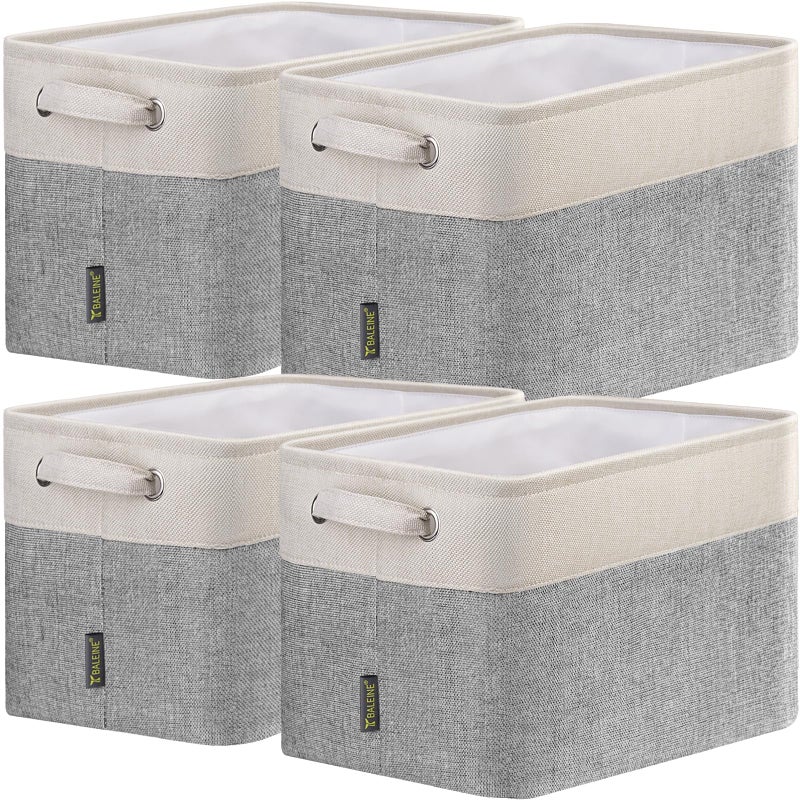 BALEINE 4 Pack Fabric Storage Bins for Shelves, Linen Storage Baskets for Organizing, Decorative Closet Bins for Clothes, Home (Grey, 15"x11"x9.5") - Image 1