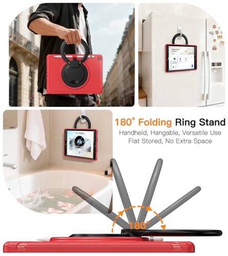 BATYUE Shockproof Case for iPad 7th/8th/9th Gen 2019/2020/2021 | 360° Multi-Angle Stand (Portrait & Landscape) & Grip, Built-in Screen Protector, Pencil Holder, Red - Image 5