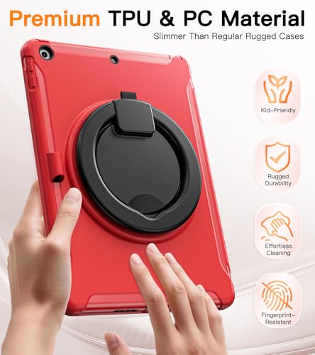 BATYUE Shockproof Case for iPad 7th/8th/9th Gen 2019/2020/2021 | 360° Multi-Angle Stand (Portrait & Landscape) & Grip, Built-in Screen Protector, Pencil Holder, Red - Image 2