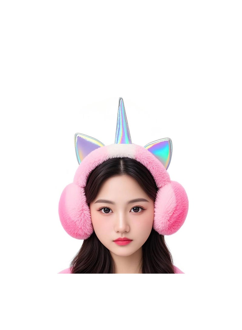 Rainbow Unicorn Earmuffs Warm Cute Winter Ear Warmers Portable Soft Plush Ear Muff Comfortable Outdoor Winter Ear Warmers - Image 4