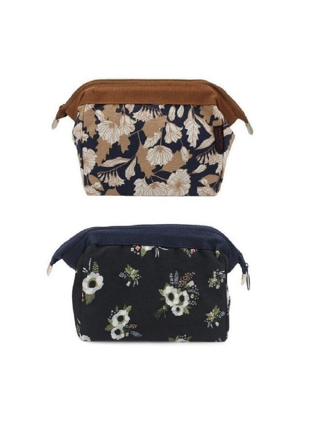 AIMERS Floral Printed Cosmetic Toiletry Bag Travel Kit Large Makeup Organizer with Zipper, Portable Women's Vanity Case for Makeup, Brushes, and Grooming Essentials Pack of 2 - Image 1