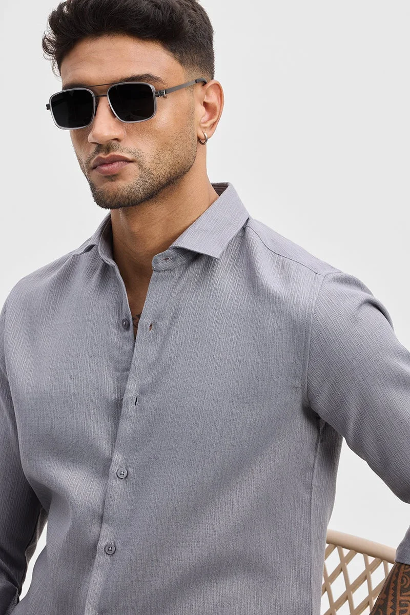 SNITCH Grey Textured Long Sleeve Slim Fit Casual Shirt