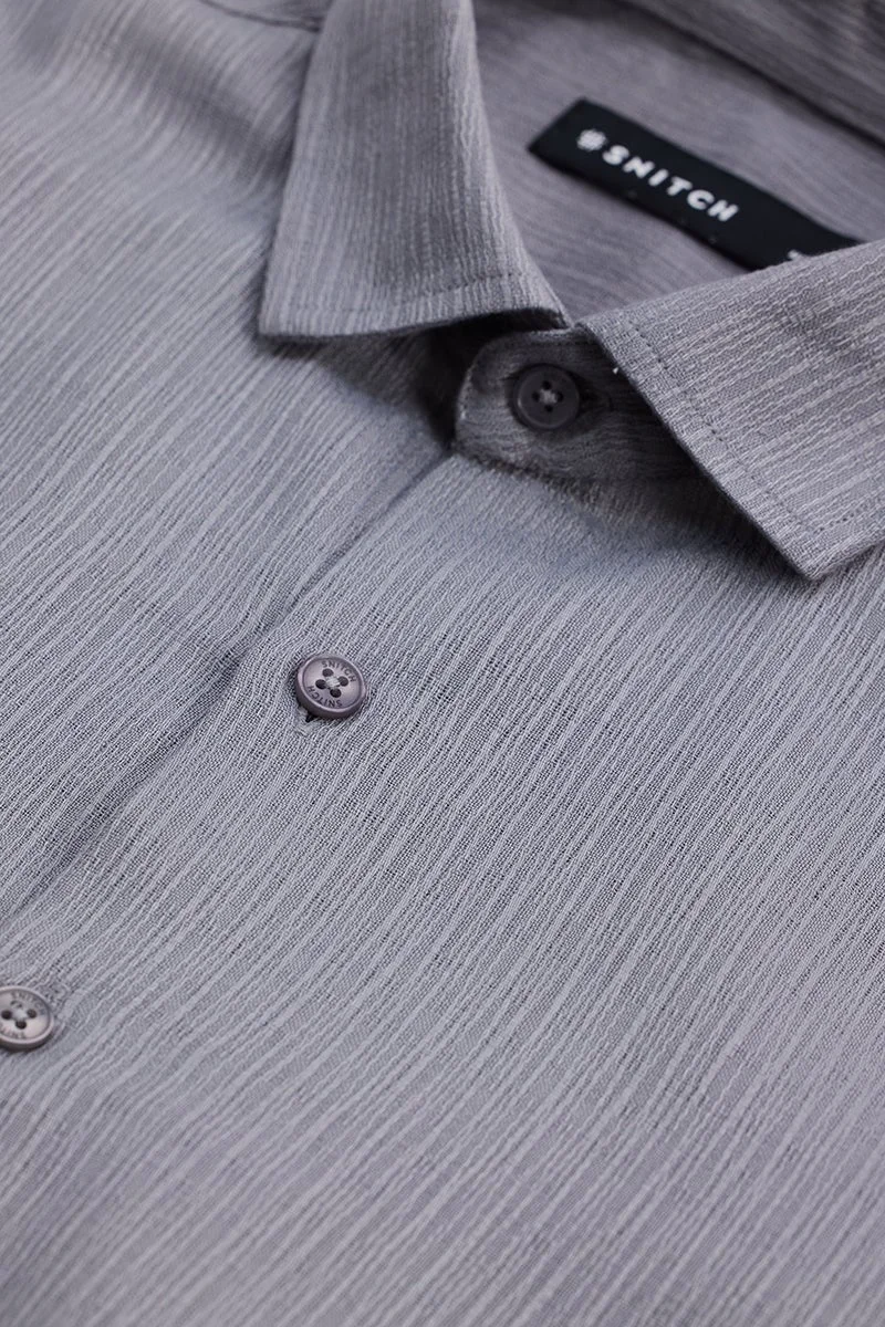 SNITCH Grey Textured Long Sleeve Slim Fit Casual Shirt