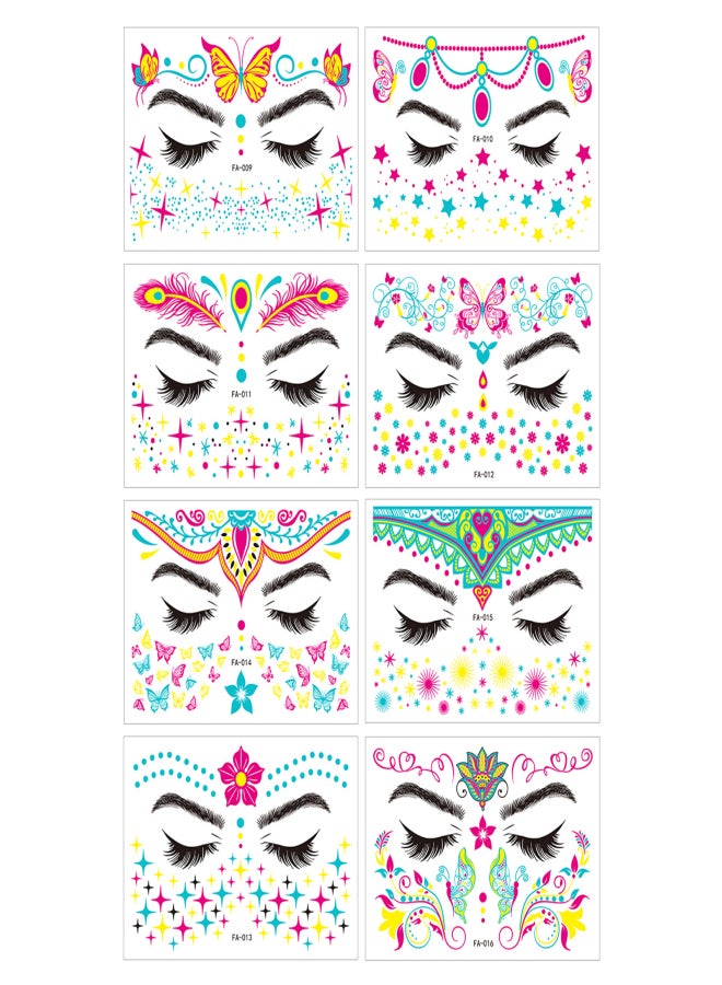 ملصق وجه فلورسنت مقاوم للماء، ملصق وشم مضيء، إكسسوارات فن الجسم، ملصق قابل للنقل بالماء، مناسب لمهرجانات الموسيقى والنوادي الليلية وحفلات الرقص والمكياج - Image 3