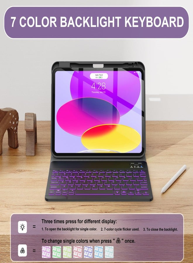 Soke for iPad (A16) 11th/10th Generation Case with Keyboard(2025/2022)-7 Color Backlight Wireless Detachable Folio Keyboard Cover with Built-in Pencil Holder for iPad 11/10.9 inch, Purple Marble - Image 4